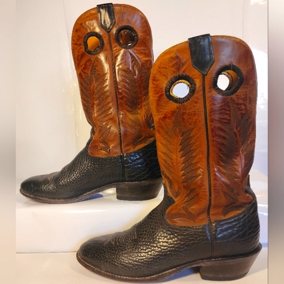 Tony Lama Buckaroo Cowboy Boots B3491 Brown Black Leather Size 10.5D - Picture 1 of 9